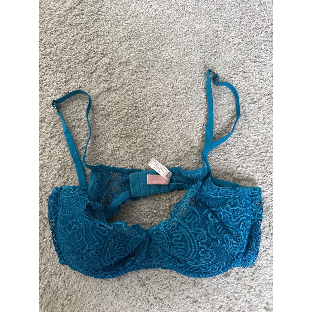 Victorias Secret Very Sexy Lace Push Up Bra Teal Blue 36C Underwire Demi